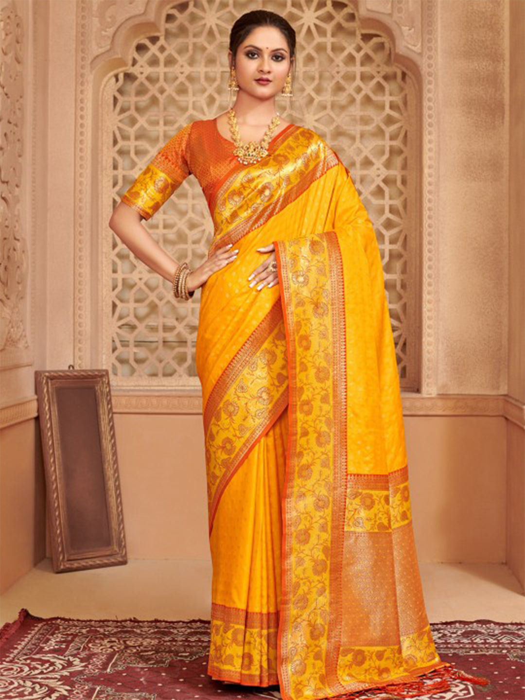 Utsav Glow Yellow Ready To Wear Pocket Saree