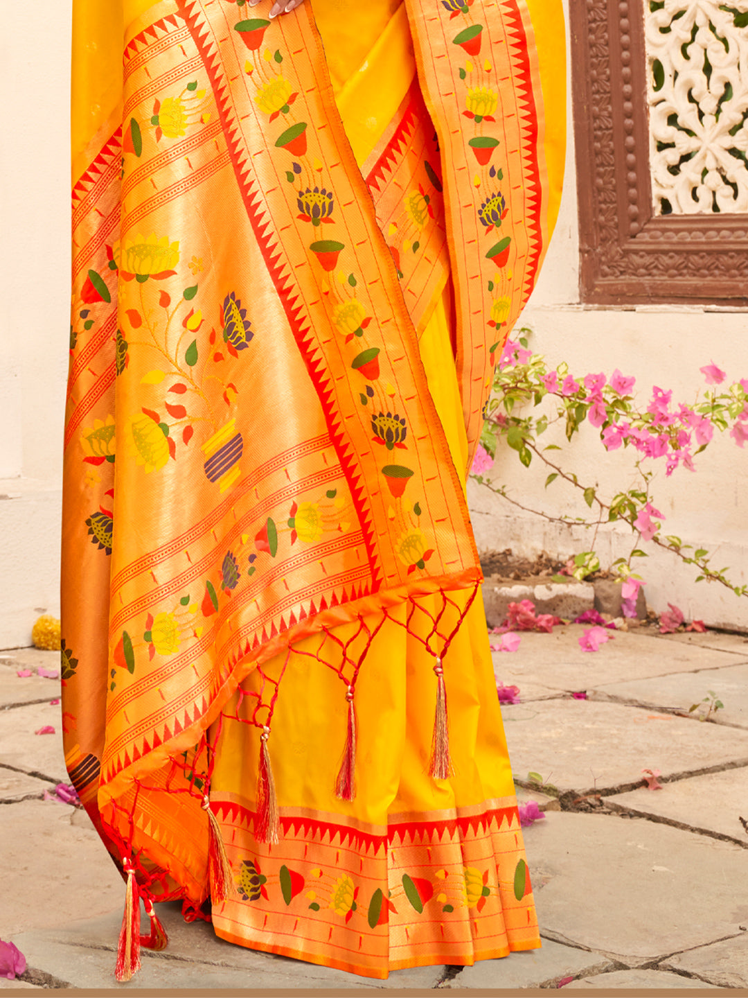 Blooming Aura Banarasi Silk (Yellow) Ready To Wear Pocket Saree