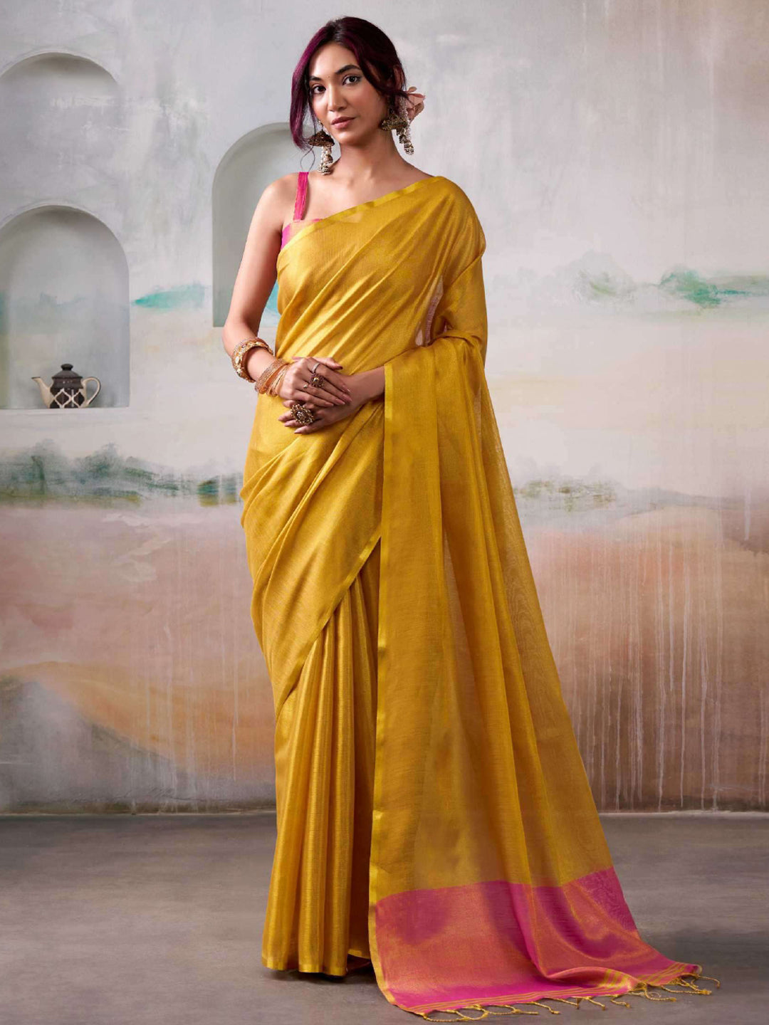 Luminous Glow Tissue Silk  Ready To Wear Pocket Saree