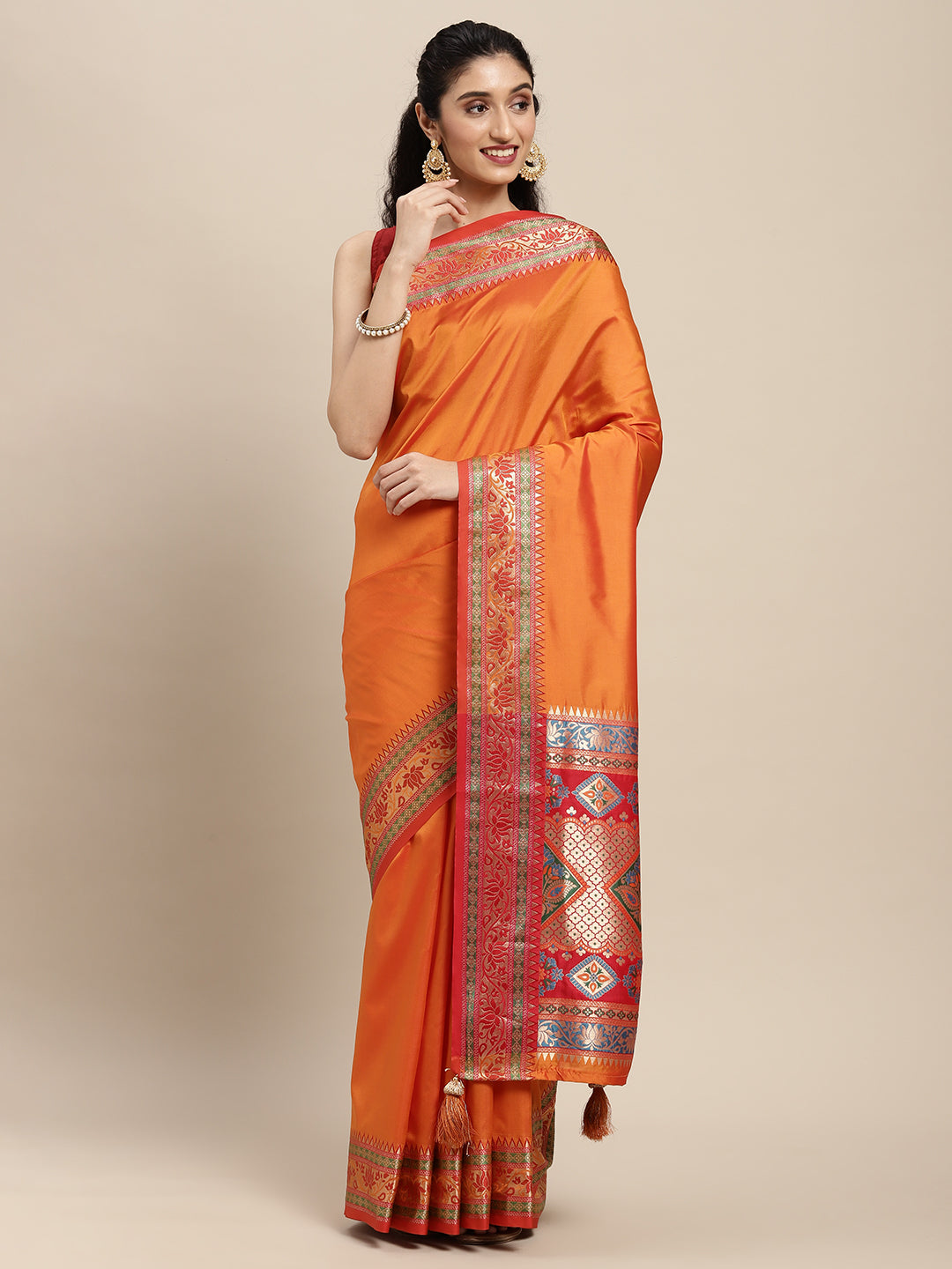 Festival Of Drapes (Orange) Ready To Wear Pocket Saree