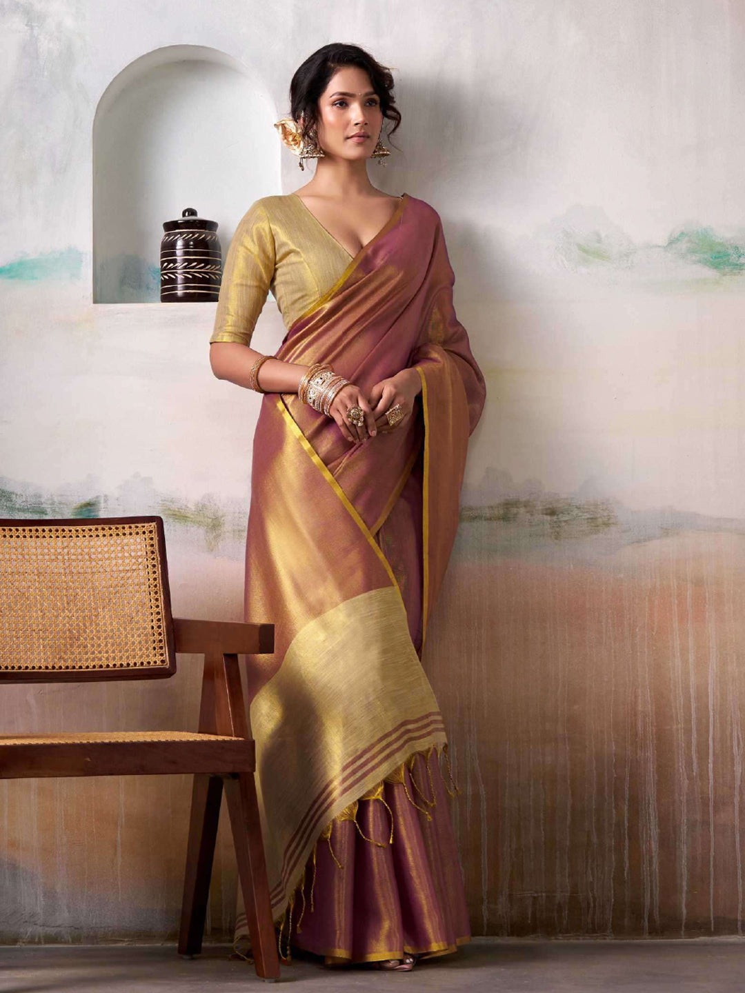 Luminous Glow Tissue Silk Ready To Wear Pocket Saree