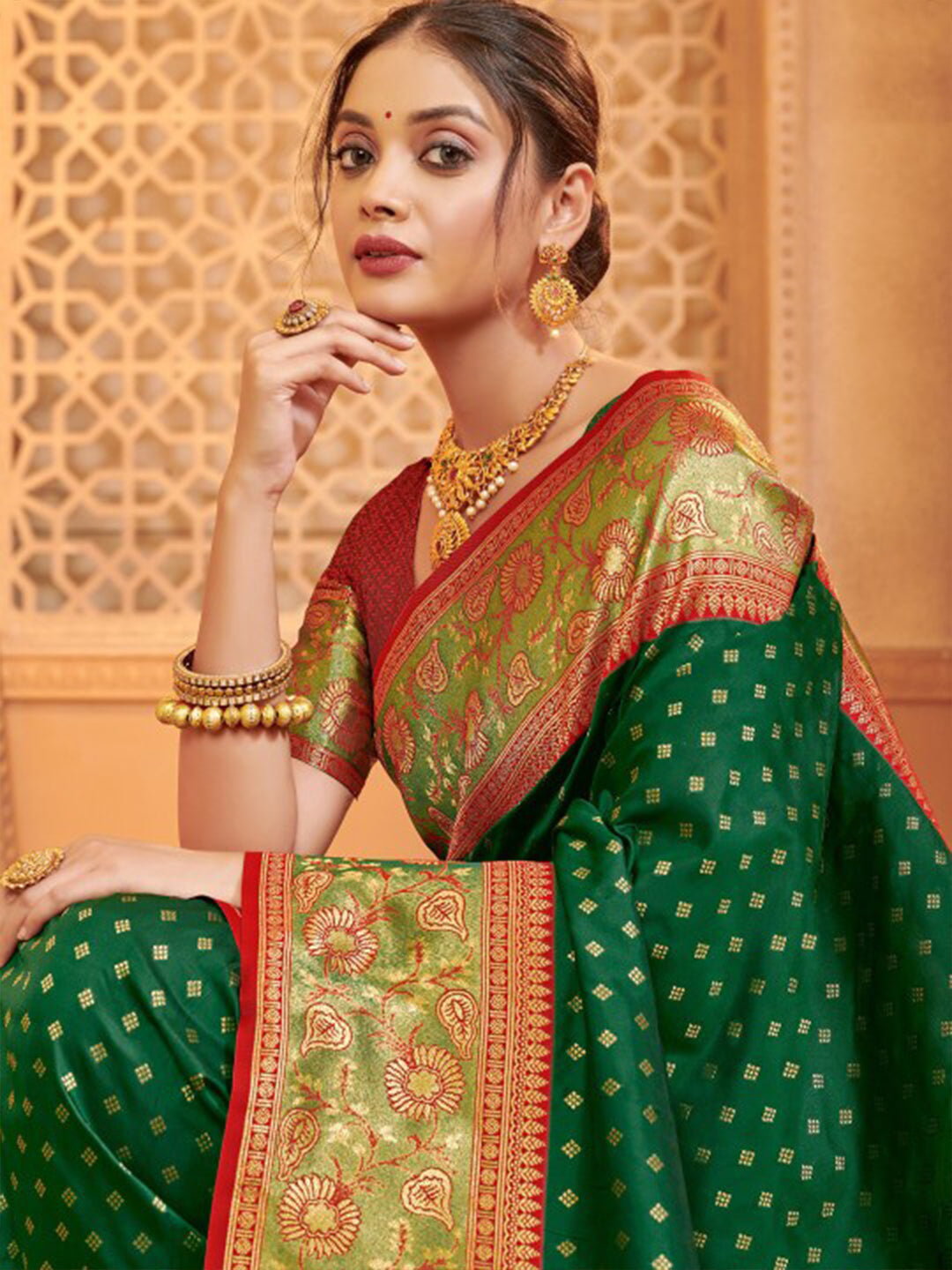 Utsav Glow Green Ready To Wear Pocket Saree