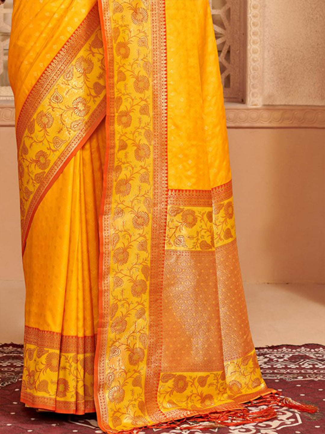 Utsav Glow Yellow Ready To Wear Pocket Saree