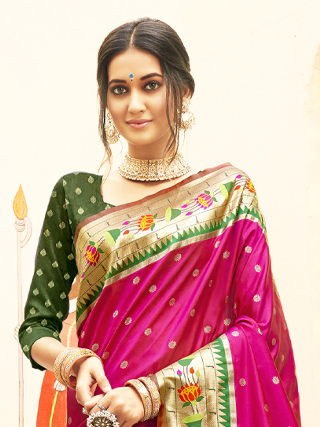 Blooming Aura Banarasi Silk (Pink Magenta) Ready To Wear Pocket saree