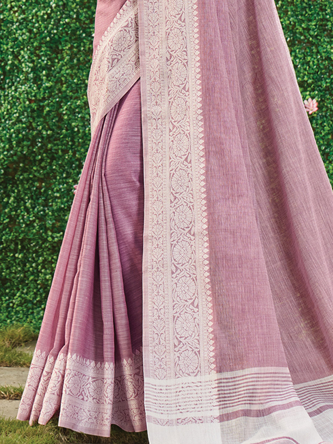 Linen Breeze (Onion Pink) Ready To Wear Pocket Saree