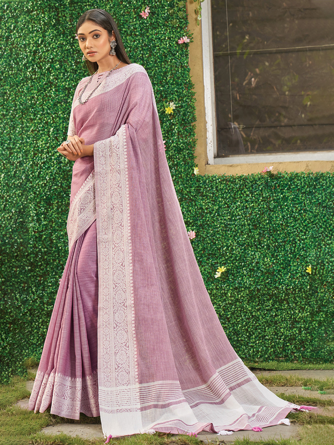 Linen Breeze (Onion Pink) Ready To Wear Pocket Saree