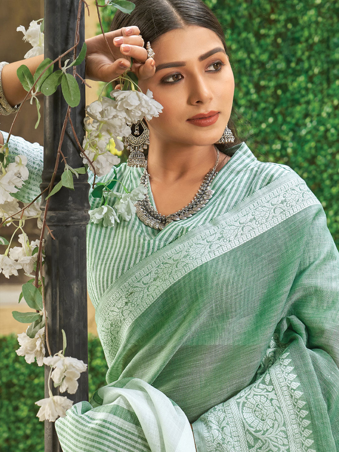 Linen Breeze (Green) Ready To Wear Pocket Saree