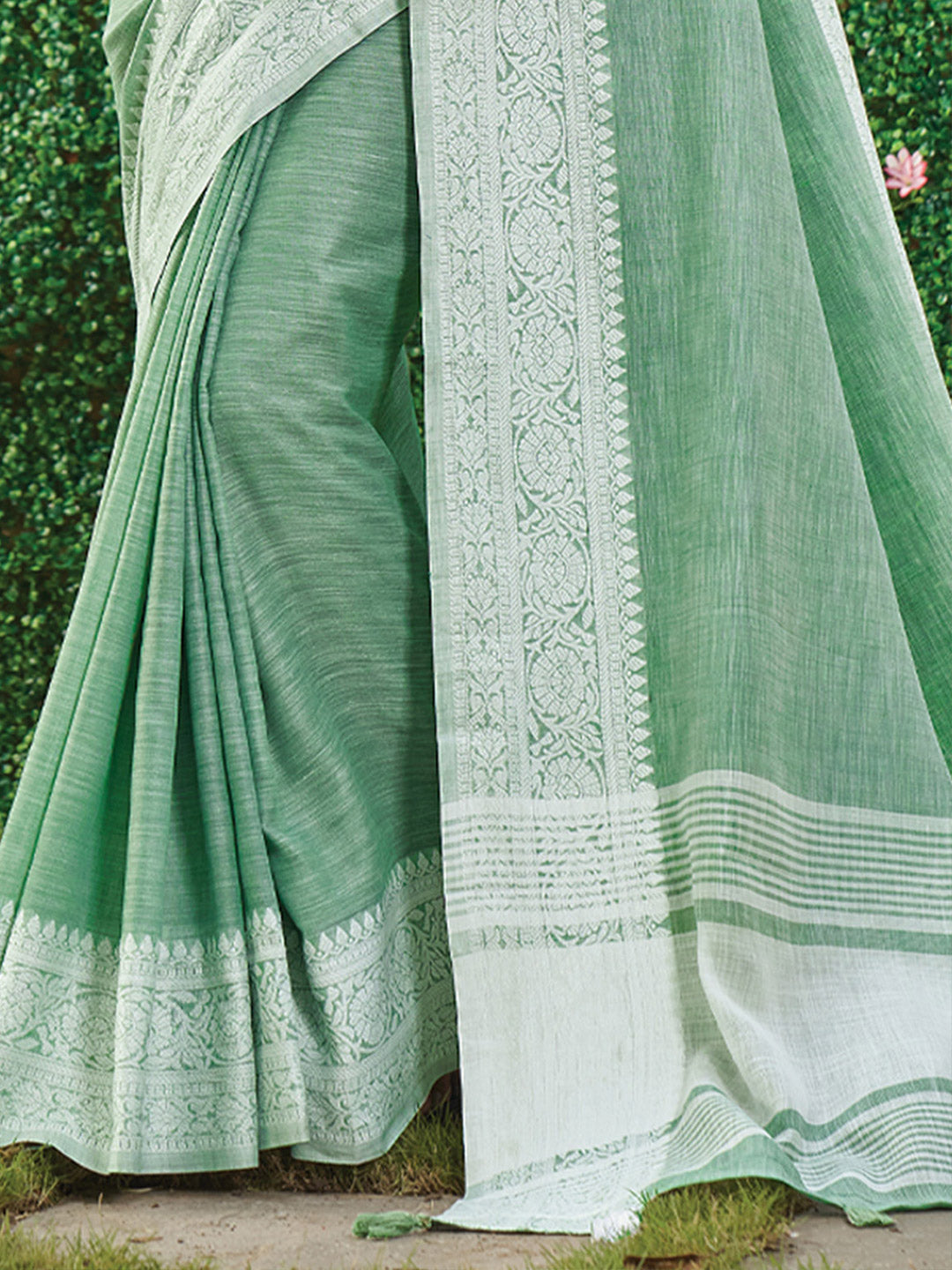 Linen Breeze (Green) Ready To Wear Pocket Saree