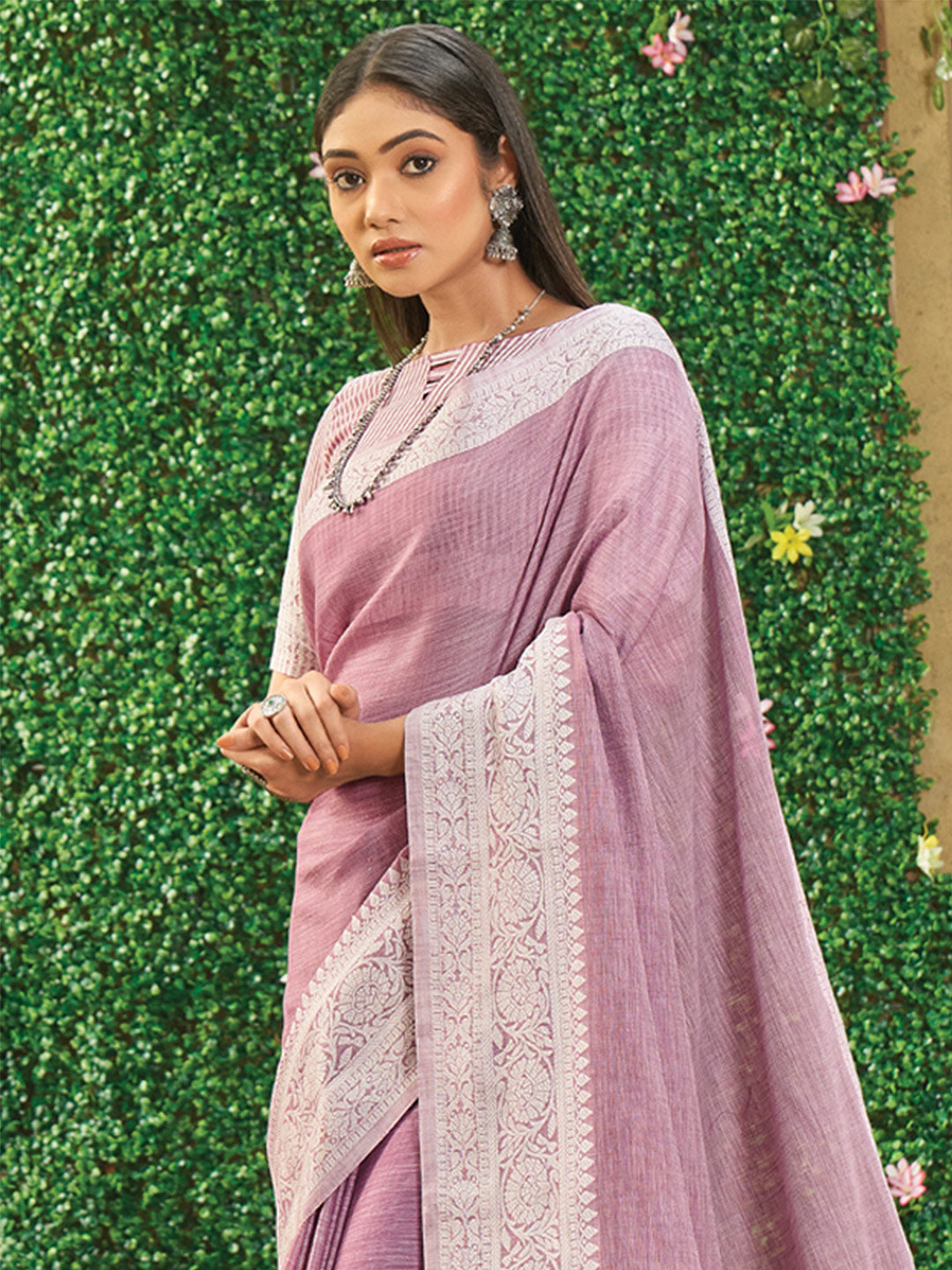 Linen Breeze (Onion Pink) Ready To Wear Pocket Saree