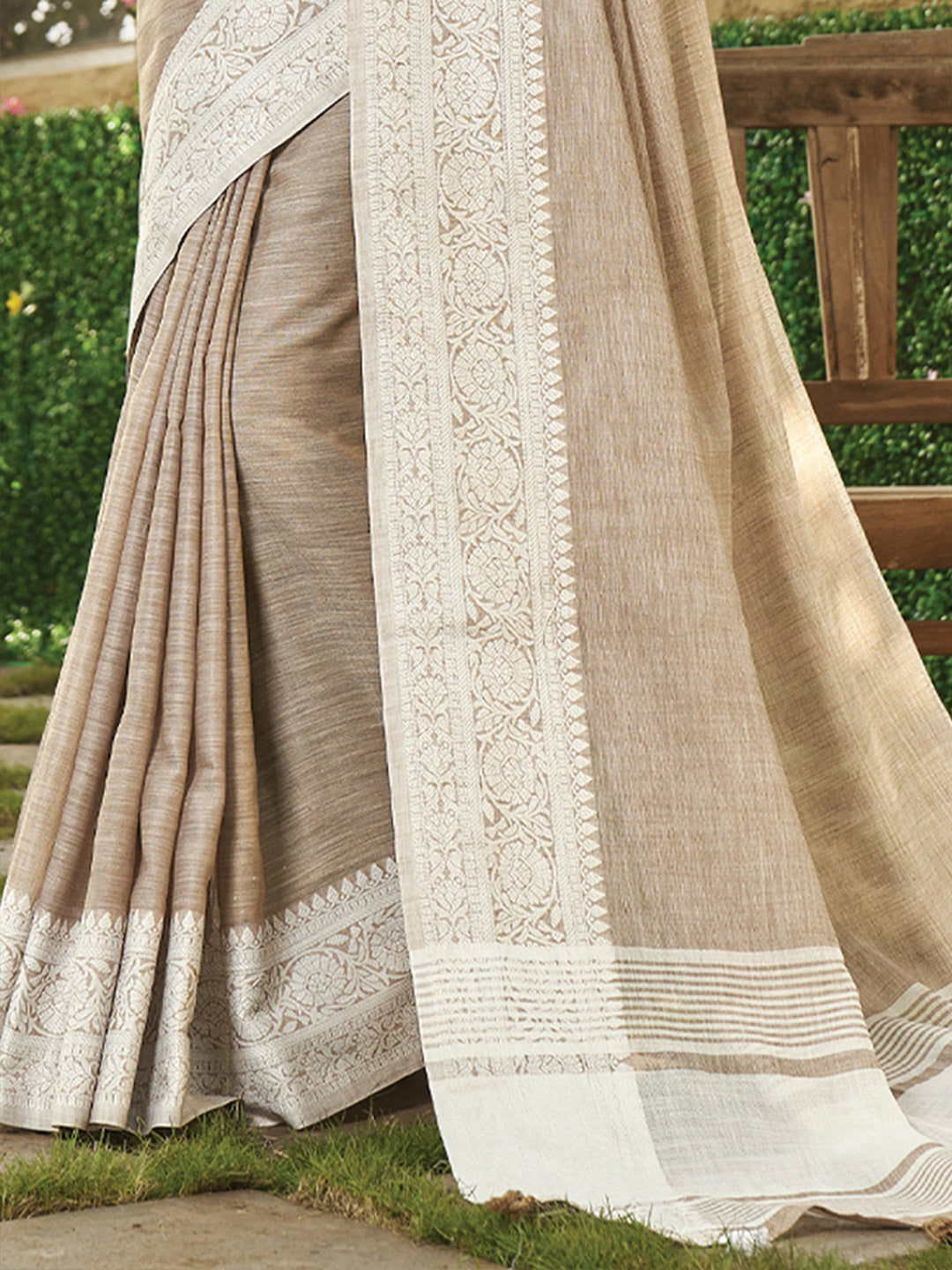 Linen Breeze (Light Brown) Ready To Wear Pocket Saree