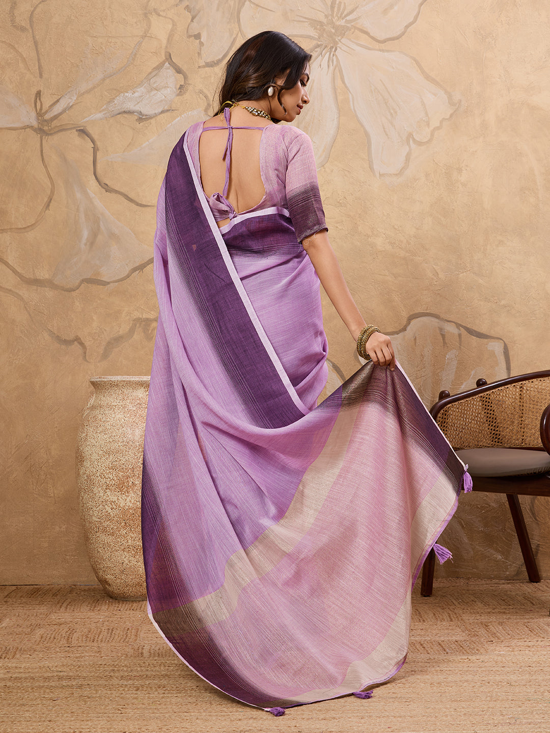 Subtle Charm Linen (Purple) Ready To Wear Pocket Saree