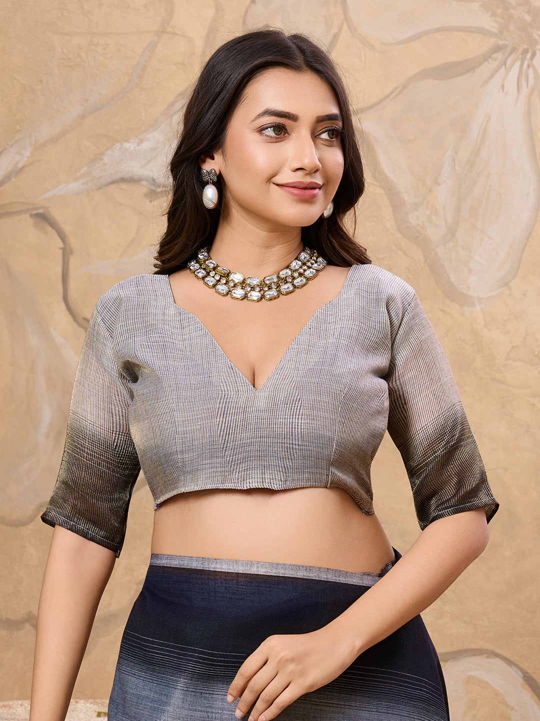Subtle Charm Linen (Denim Grey) Ready To Wear Pocket Saree