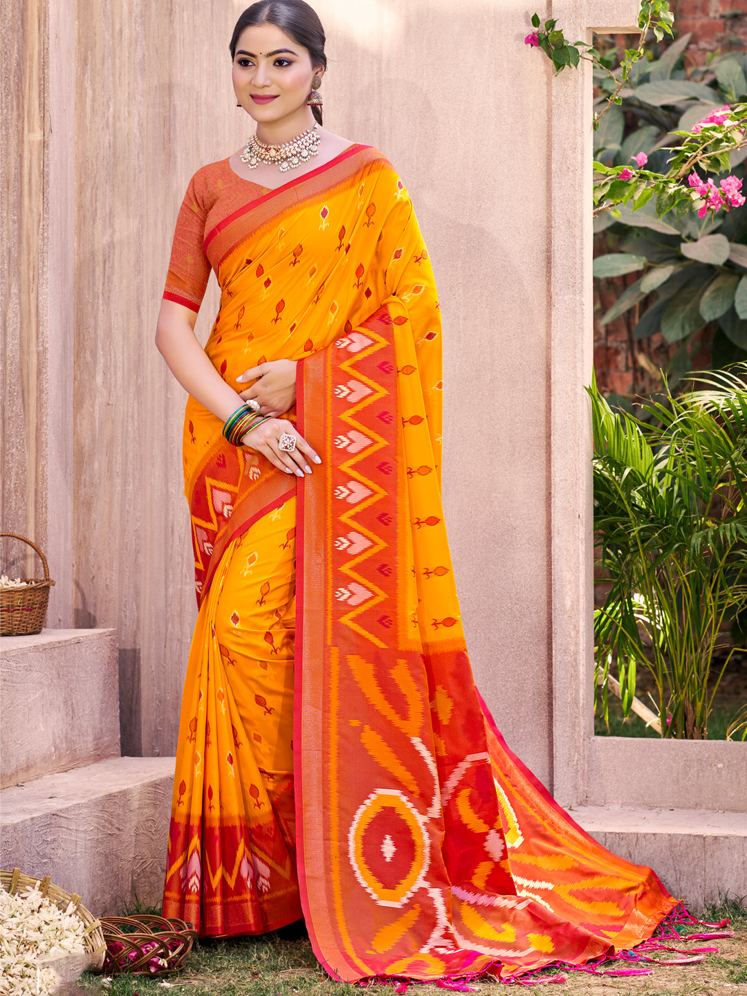 Ikat Reverie Powerloom Silk (A) Ready To Wear Pocket Saree