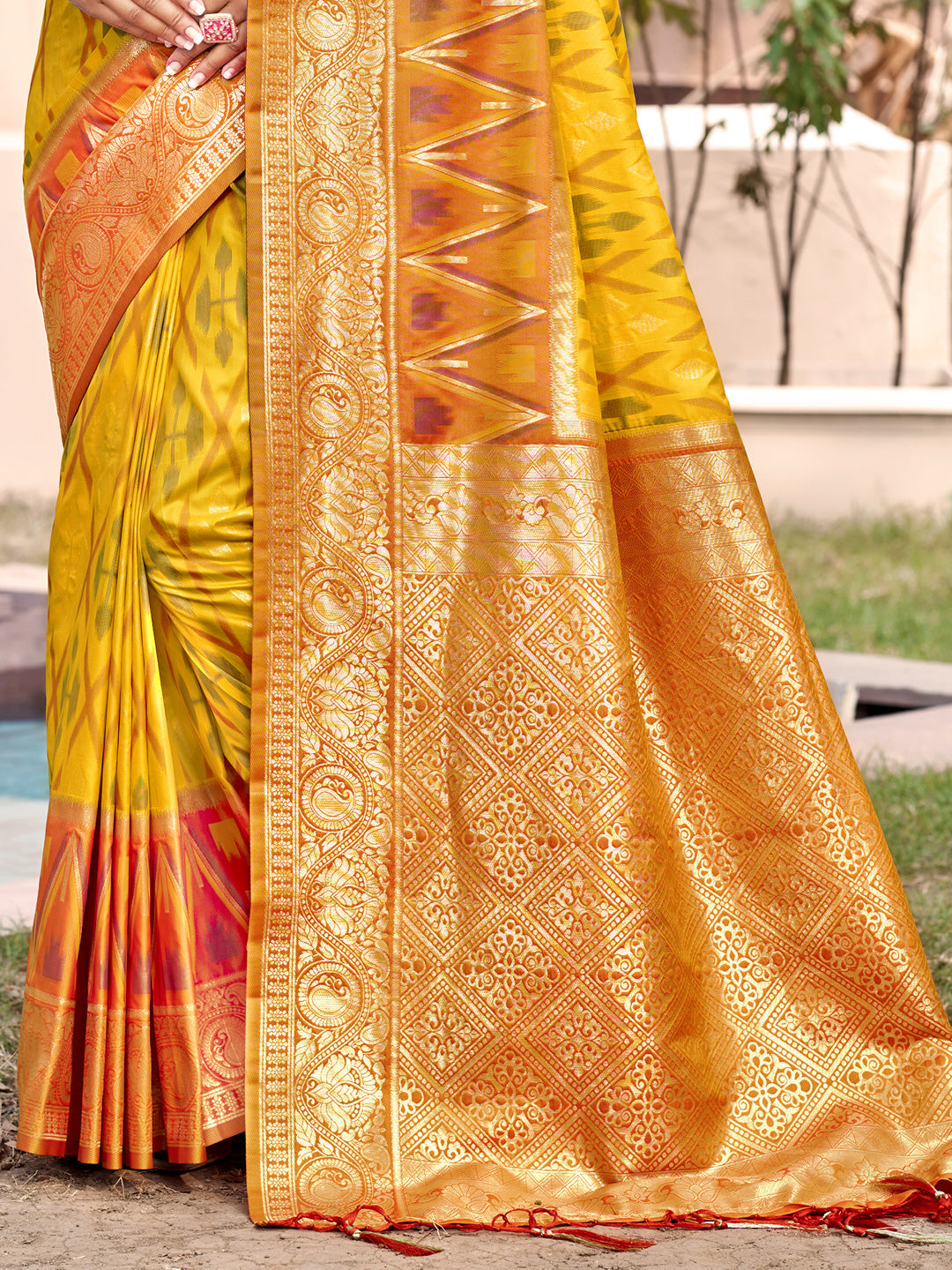 Crimson Ikat Powerloom Silk (B) Ready To Wear Pocket Saree