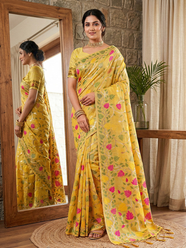 Floral Echo (A) Linen Cotton Ready To Wear Pocket Saree