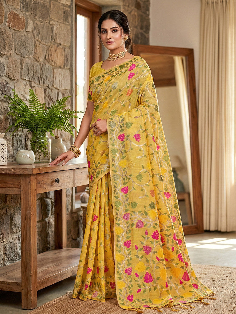 Floral Echo (A) Linen Cotton Ready To Wear Pocket Saree