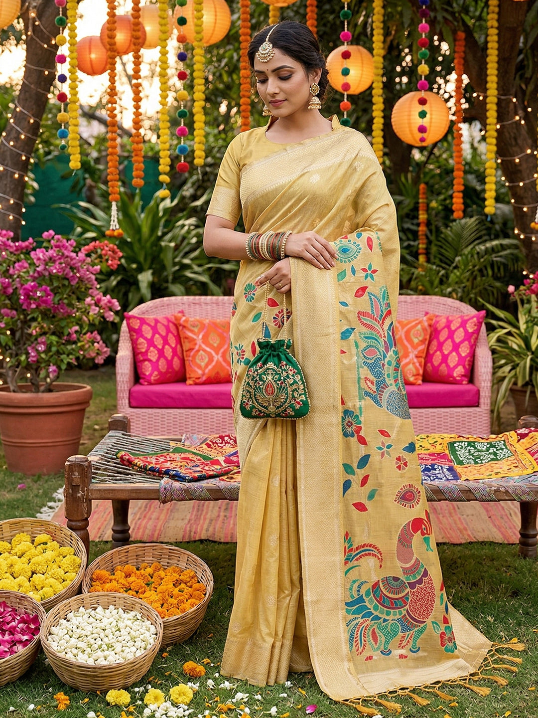 Mayurika Linen Cotton (D) Ready To Wear Pocket Saree