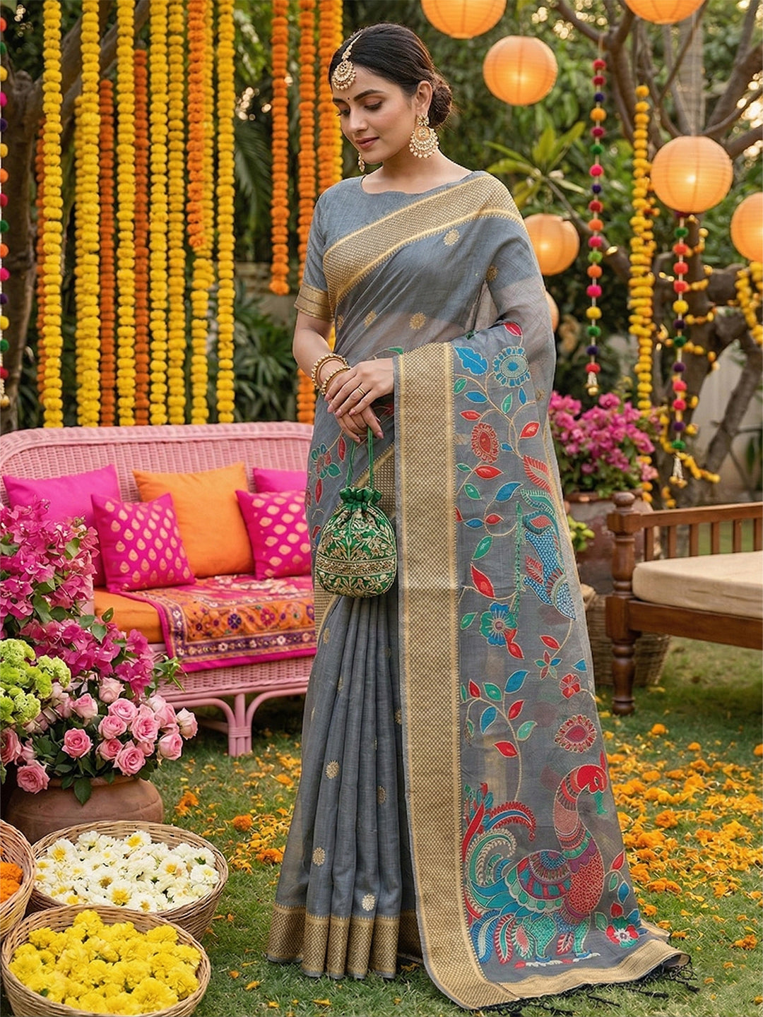 Mayurika Linen Cotton (B) Ready To Wear Pocket Saree