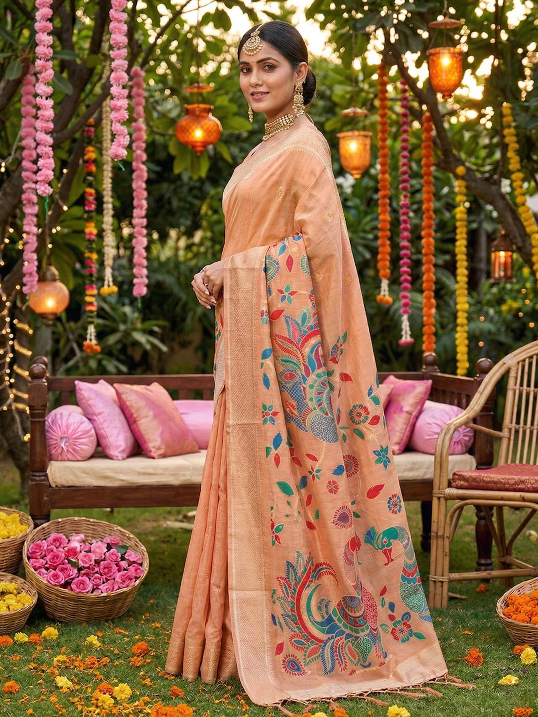 Mayurika Linen Cotton (E) Ready To Wear Pocket Saree