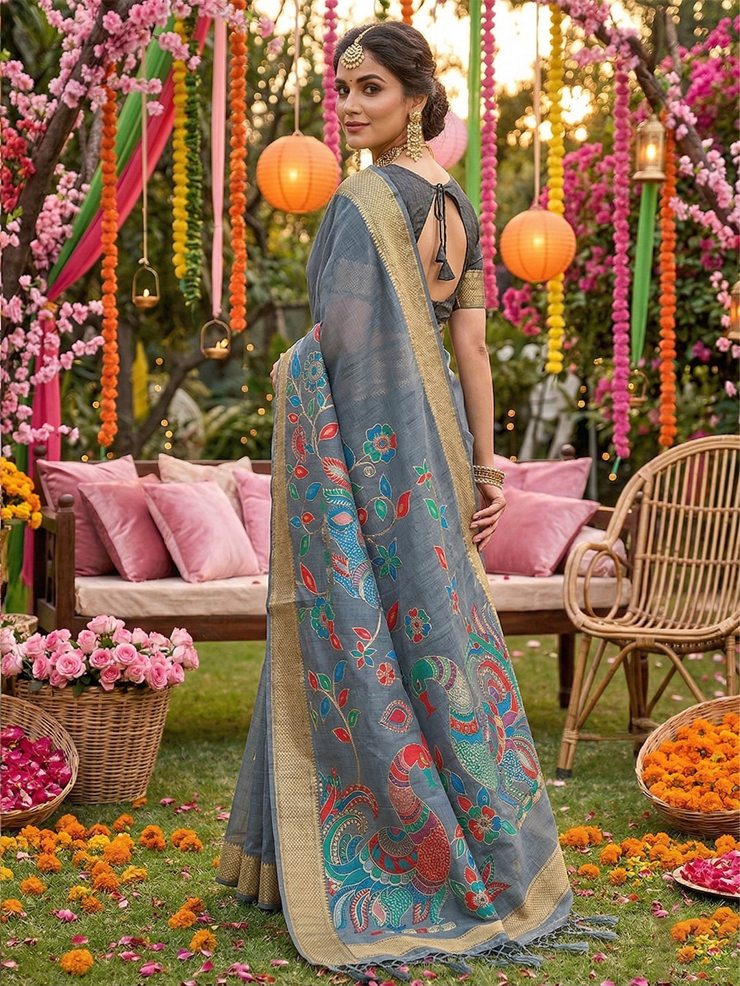 Mayurika Linen Cotton (B) Ready To Wear Pocket Saree