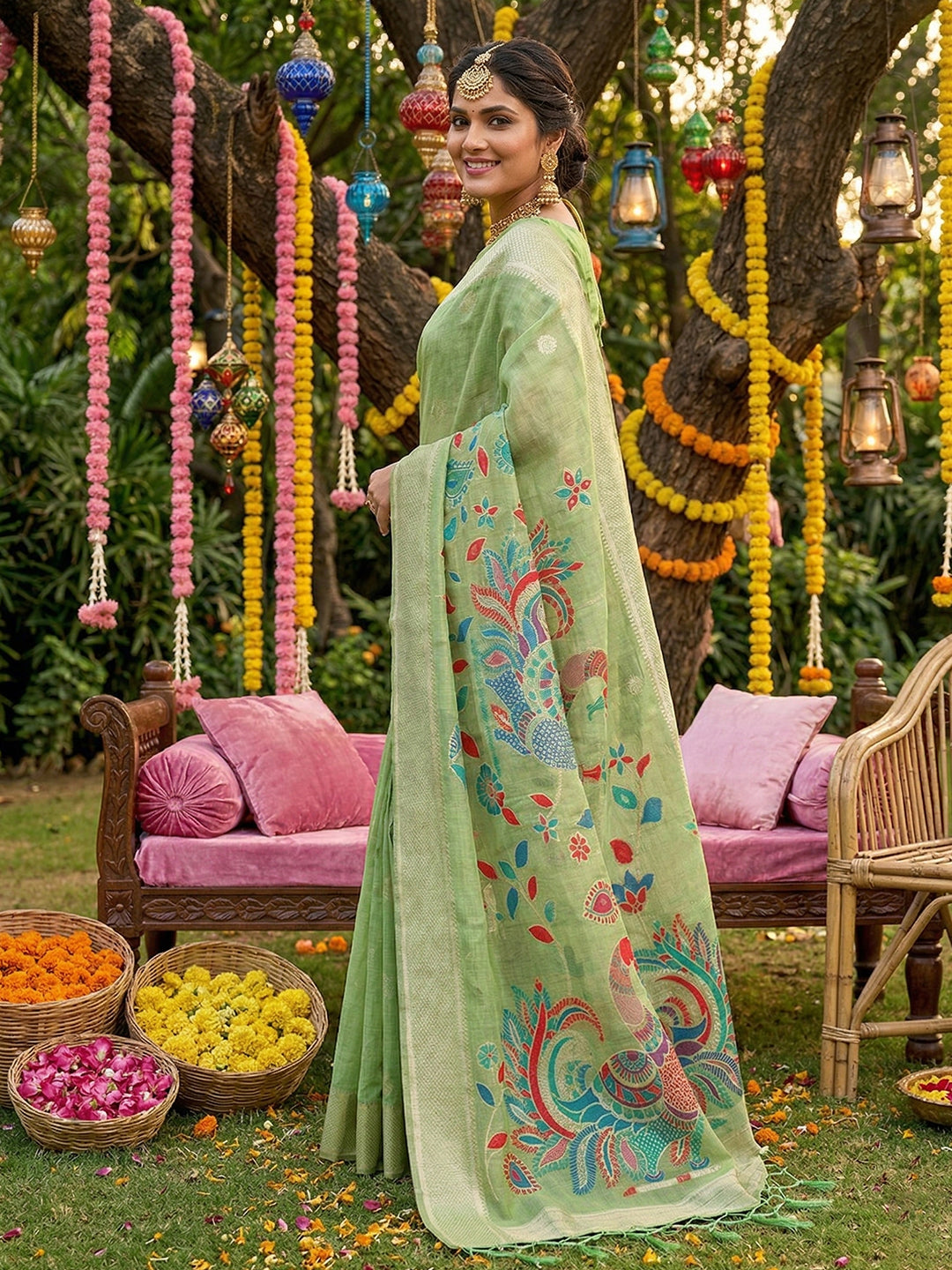 Mayurika Linen Cotton (C) Ready To Wear Pocket Saree