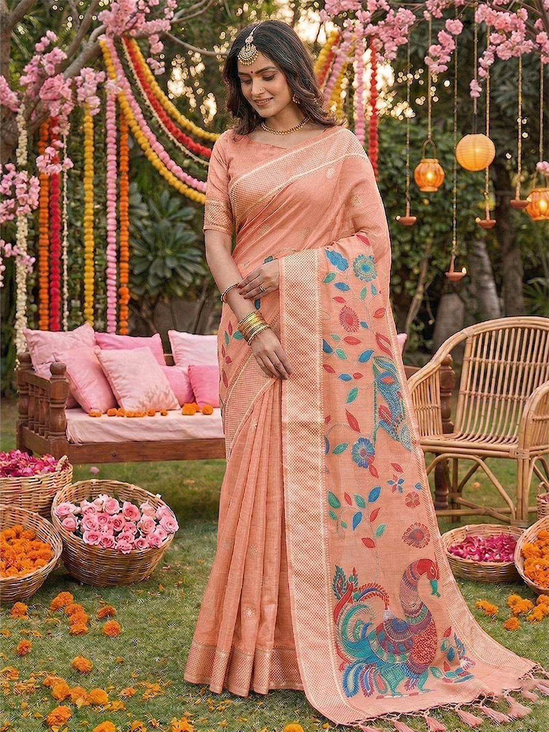 Mayurika Linen Cotton (E) Ready To Wear Pocket Saree