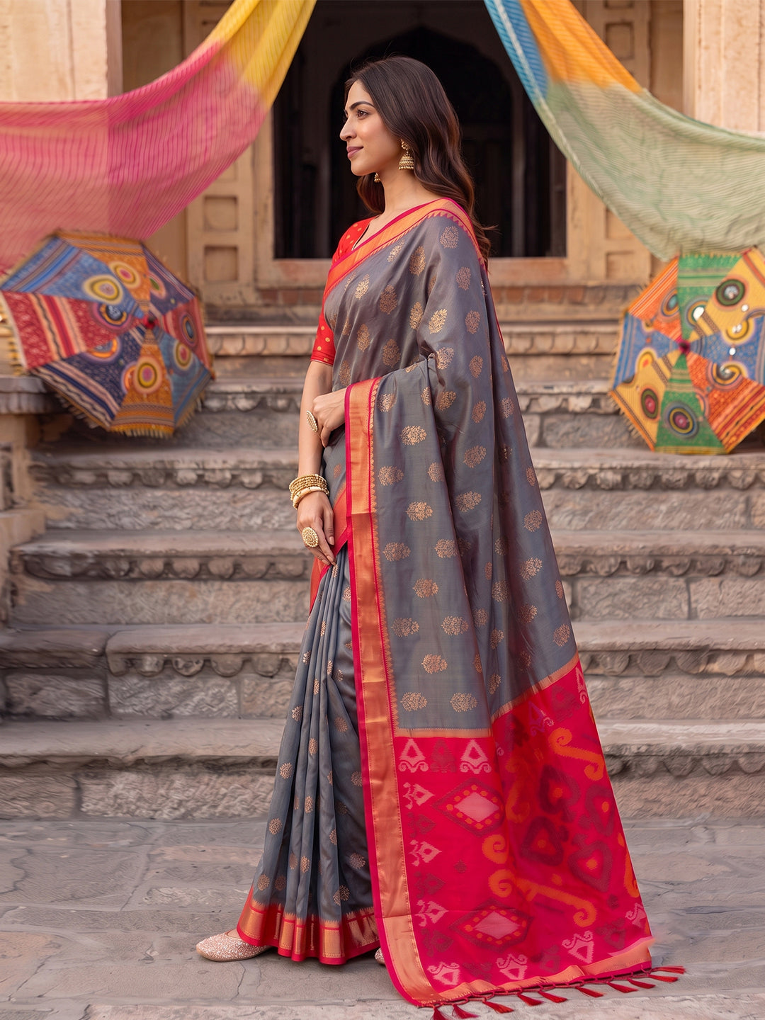 Blush Royale Silk (E) Ready To Wear Pocket Saree