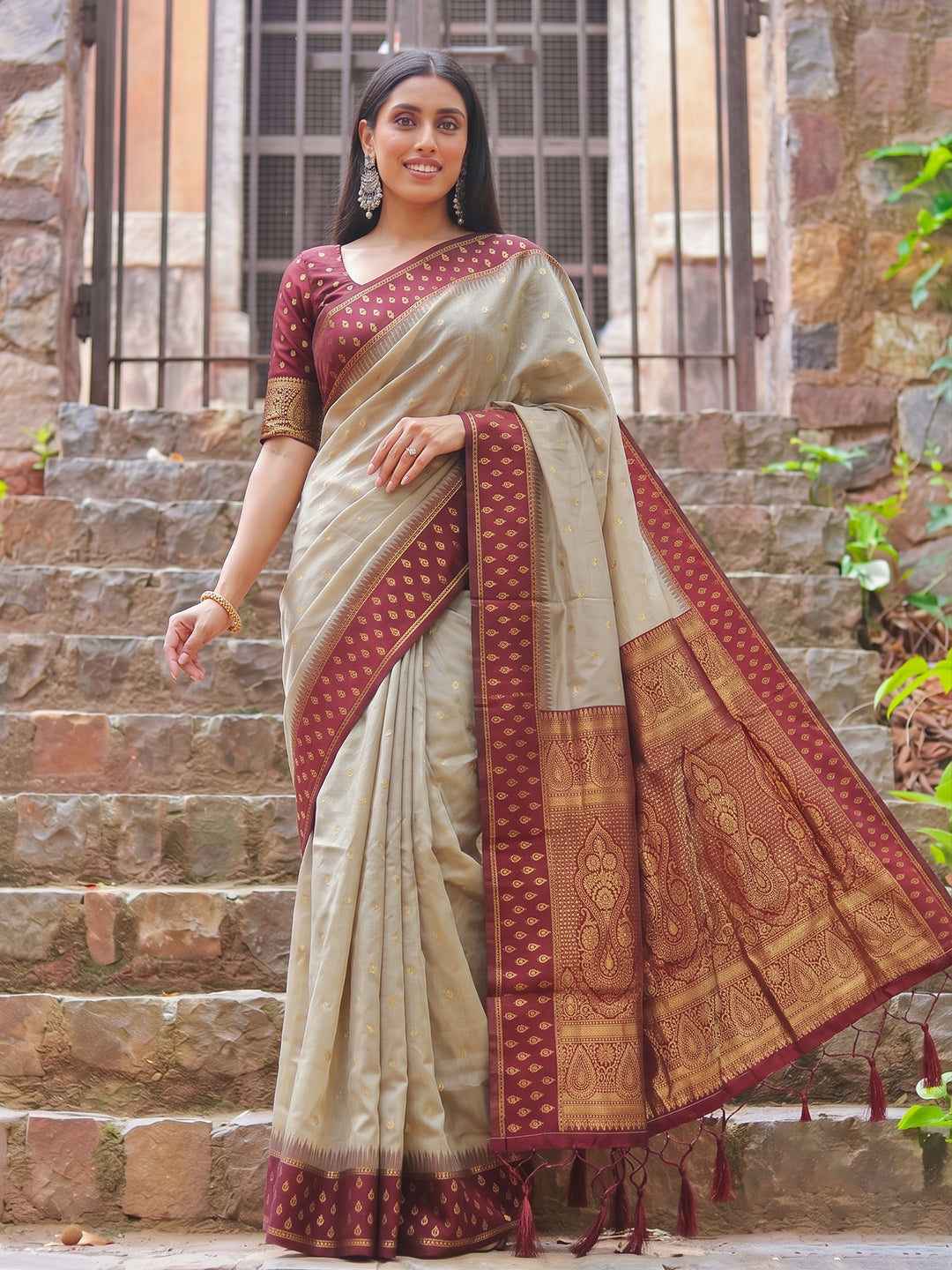 Madhvi Linen Cotton Ready To Wear Pocket saree | Red