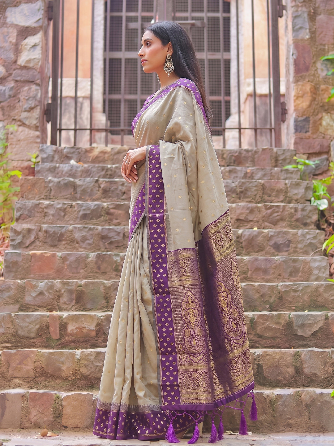 Madhvi Linen Cotton Ready To Wear Pocket Saree | Purple