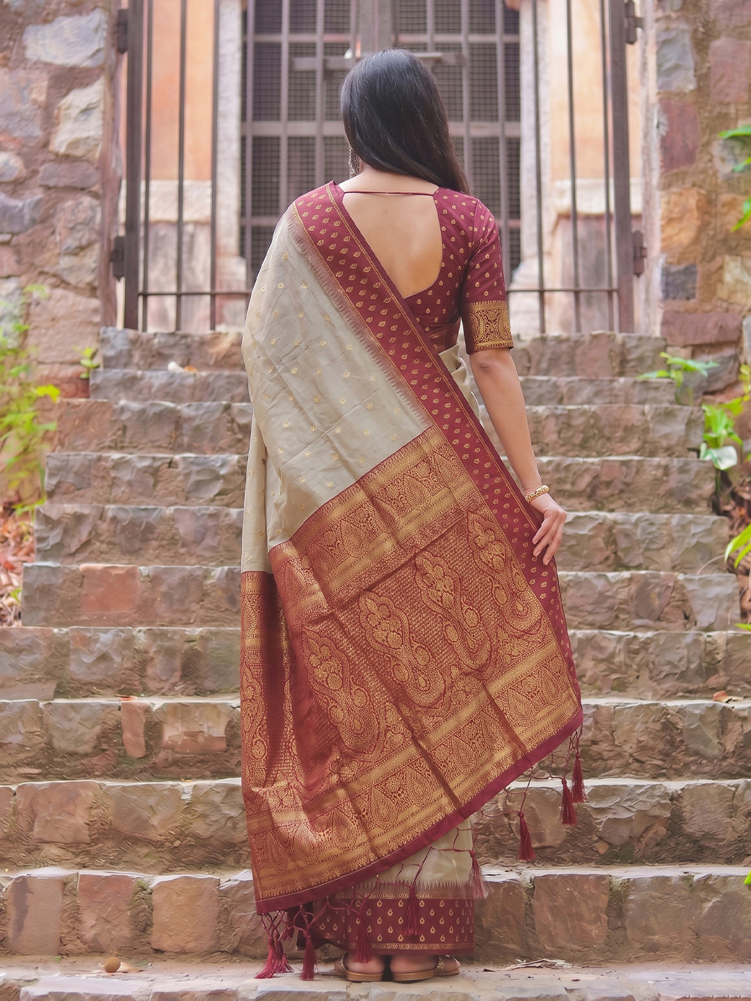 Madhvi Linen Cotton Ready To Wear Pocket saree | Red