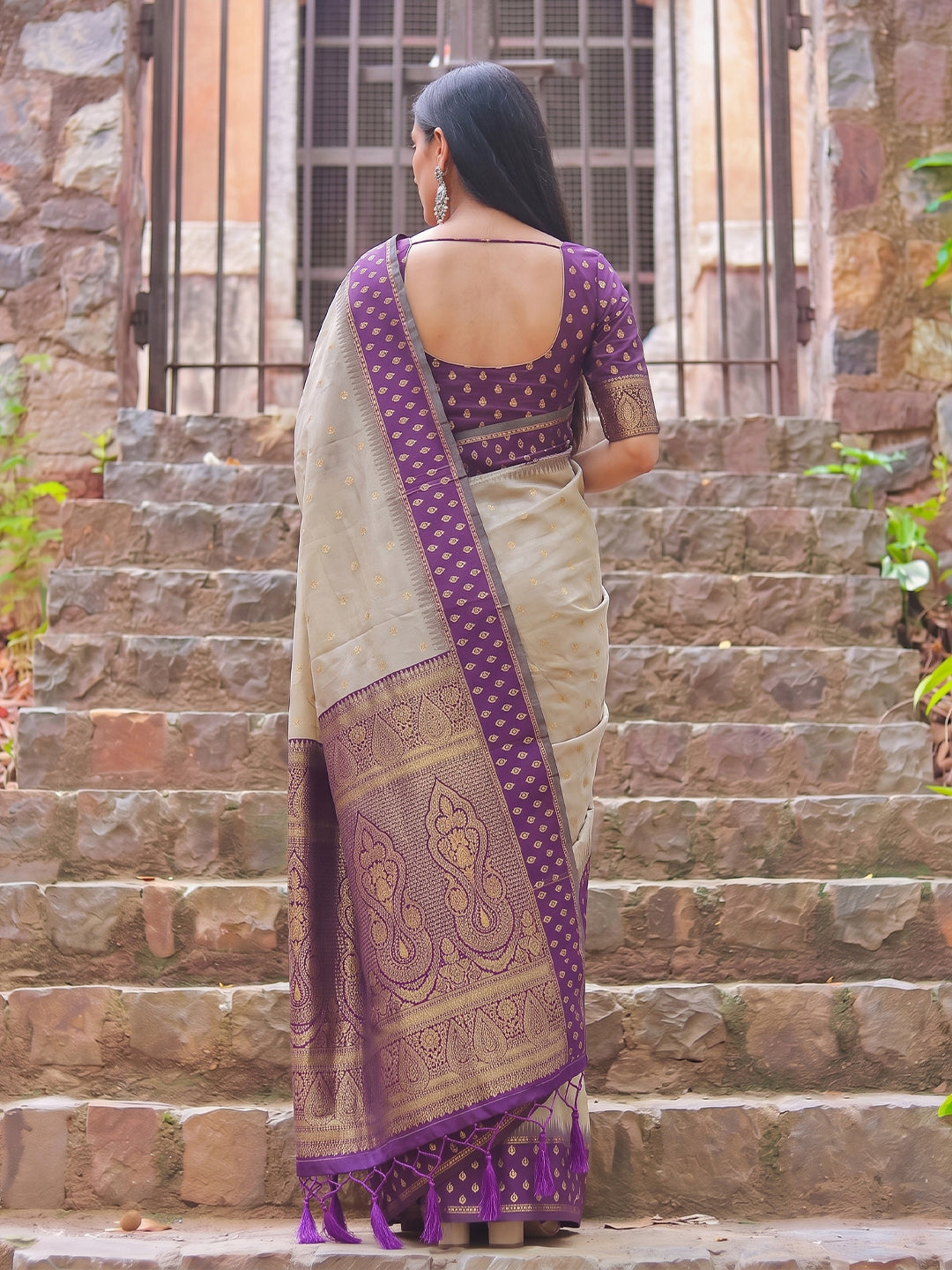 Madhvi Linen Cotton Ready To Wear Pocket Saree | Purple