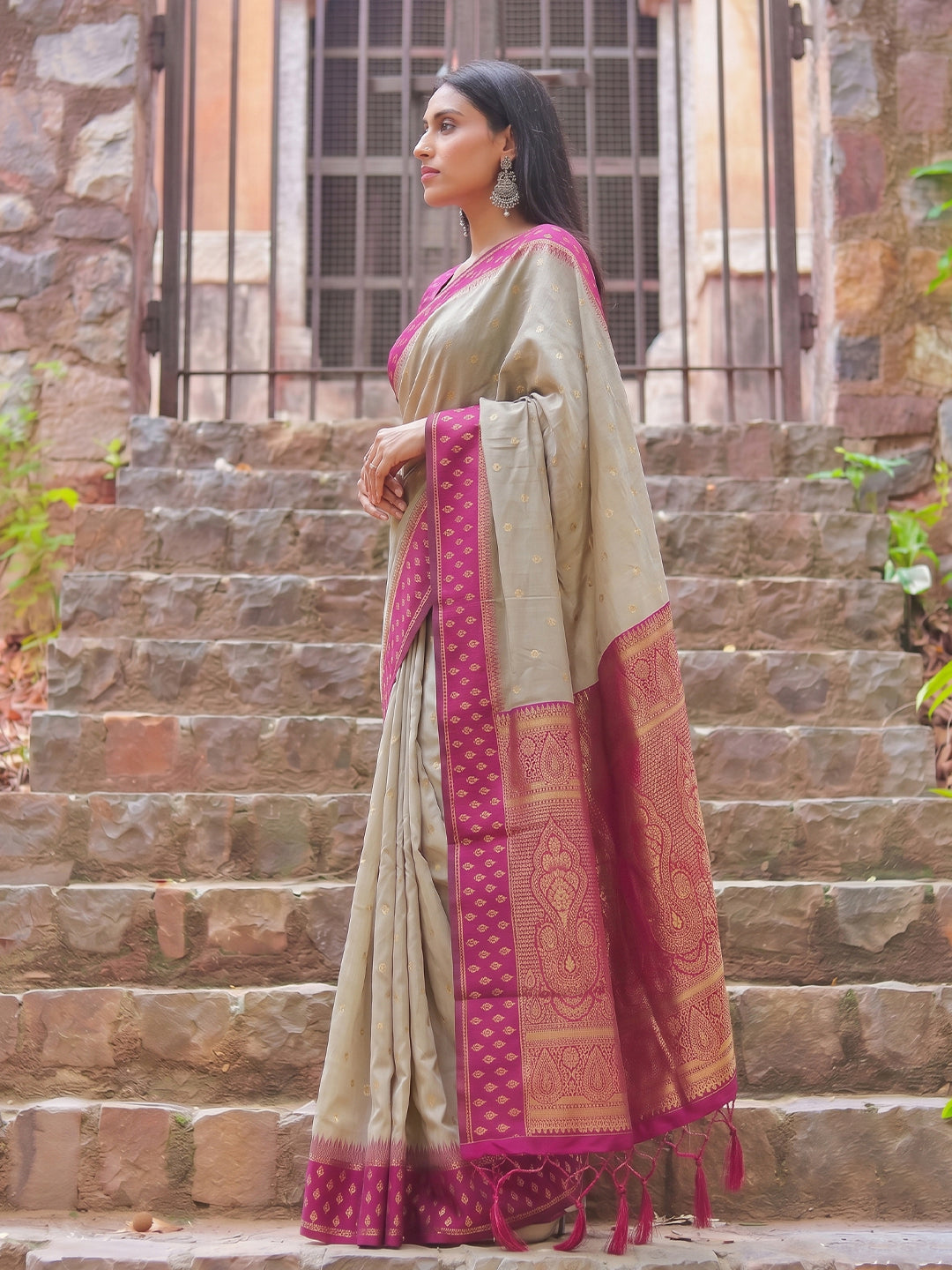 Madhvi Linen Cotton Ready To Wear Pocket Saree | Pink