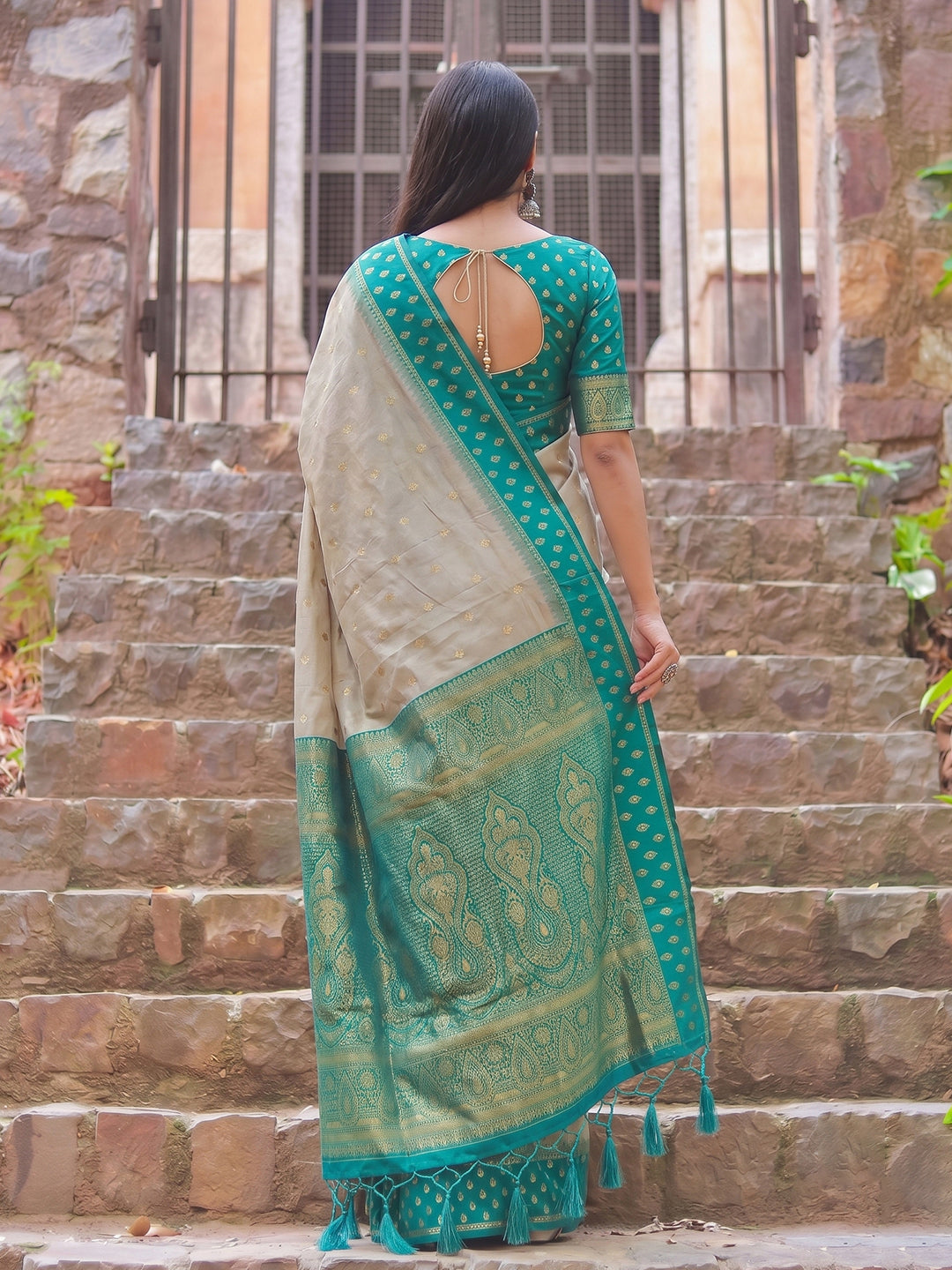 Madhvi Linen Cotton Ready To Wear Pocket Saree | Rama Green
