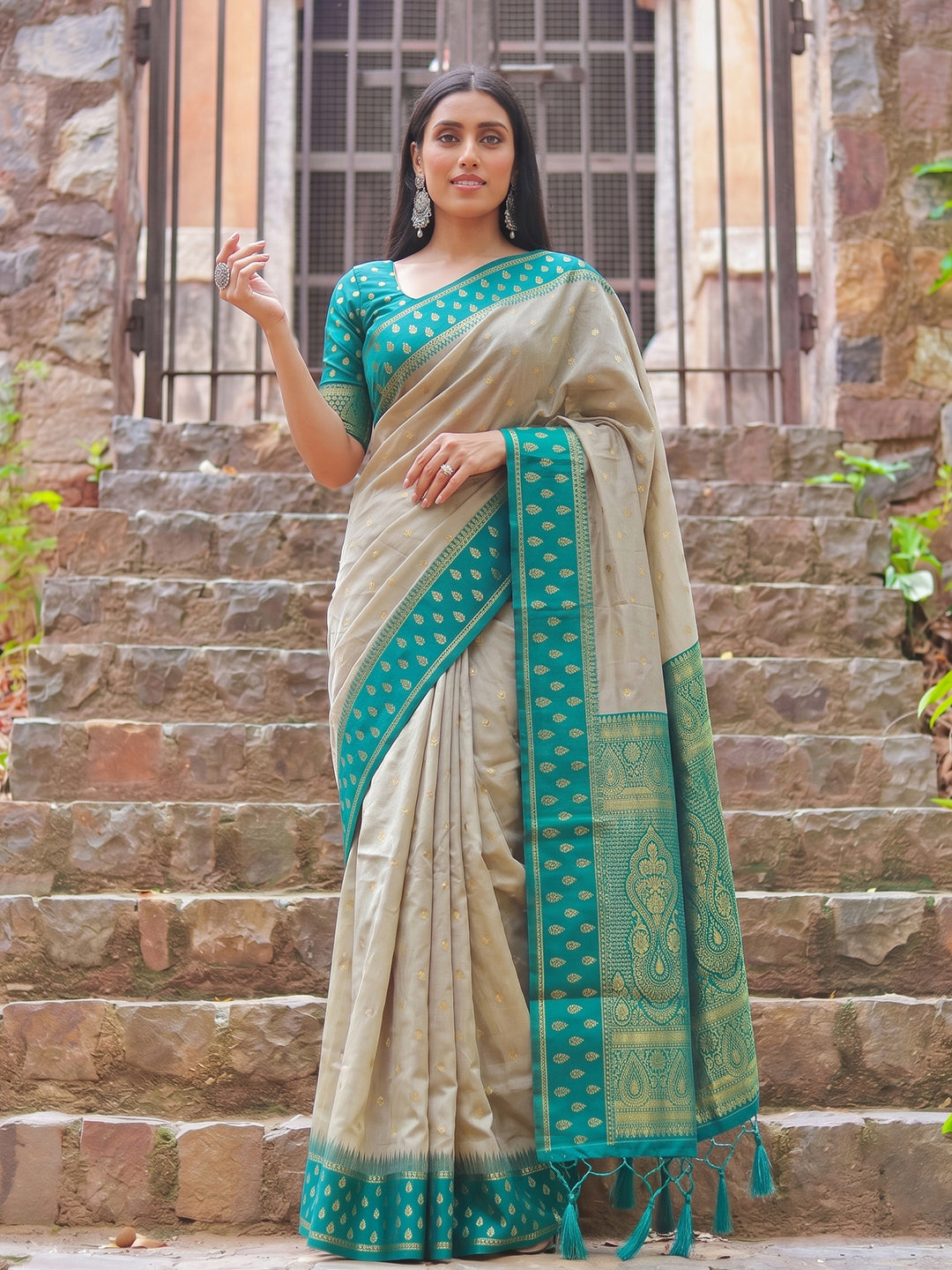 Madhvi Linen Cotton Ready To Wear Pocket Saree | Rama Green