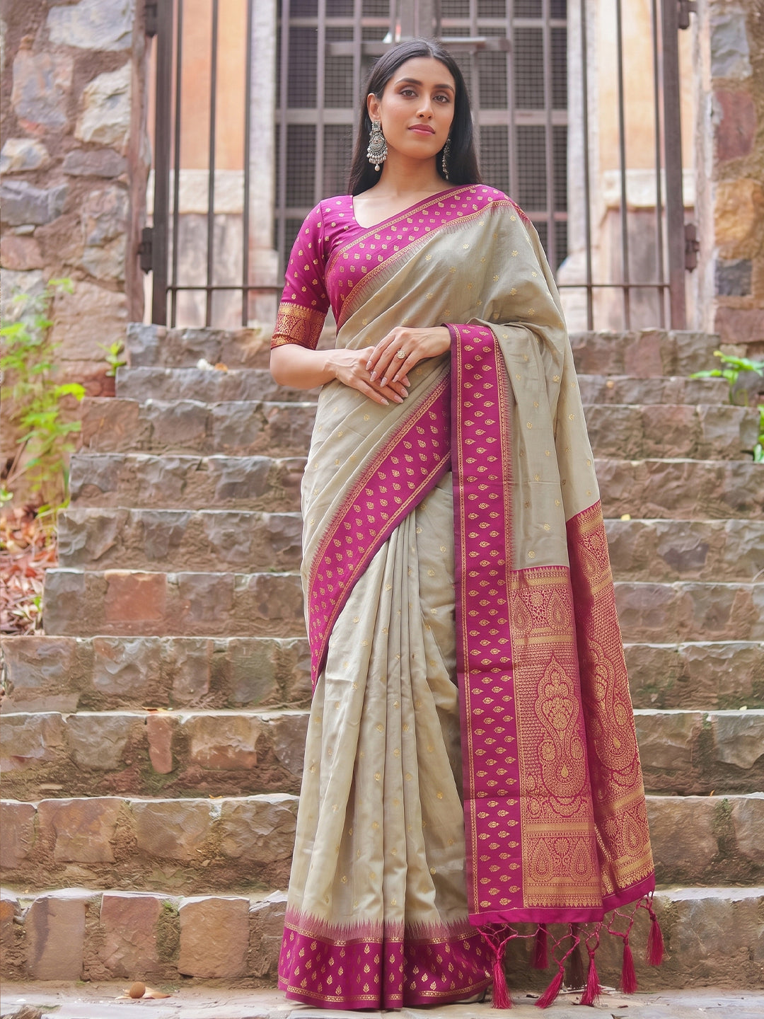 Madhvi Linen Cotton Ready To Wear Pocket Saree | Pink