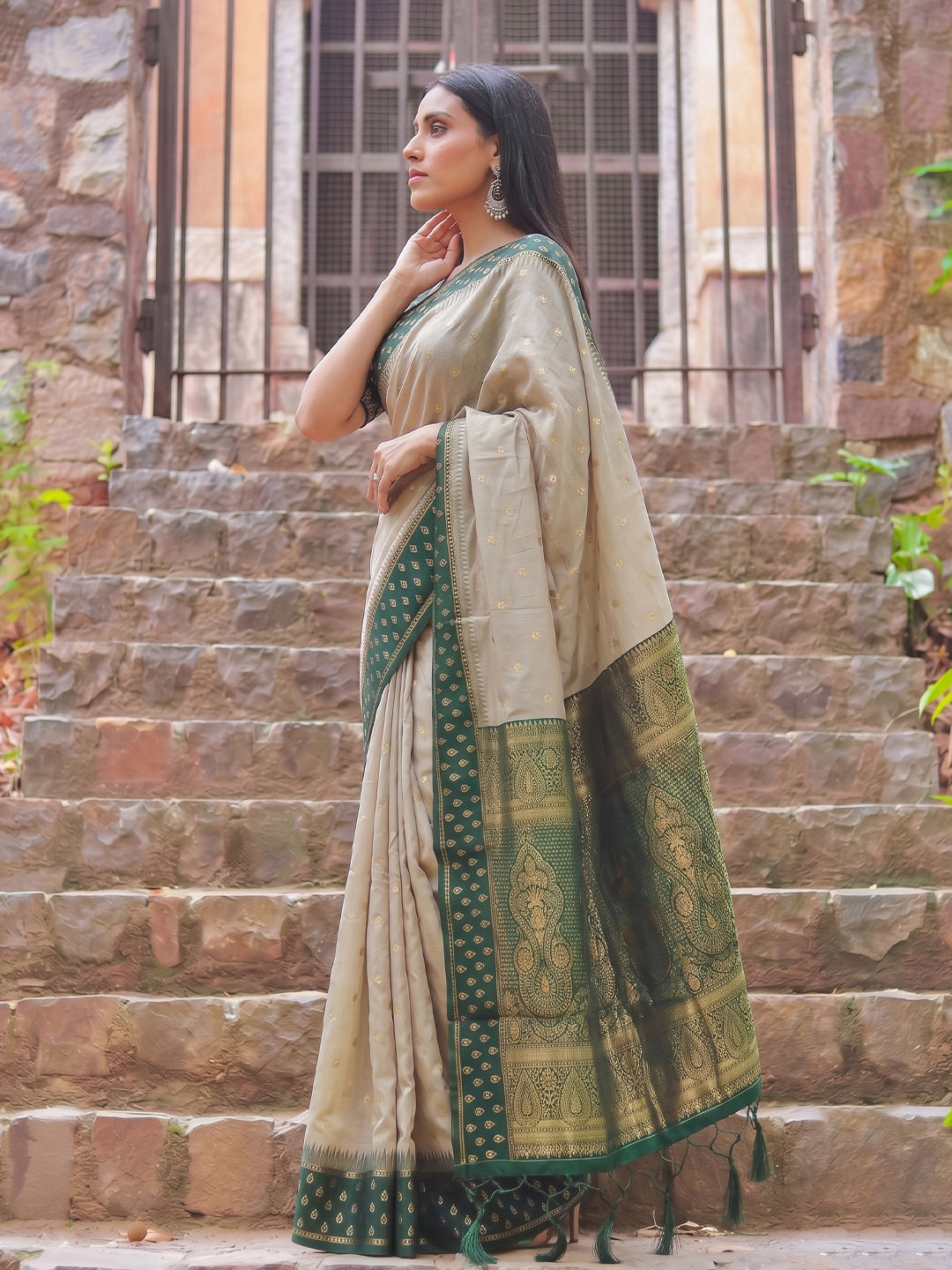 Madhvi Linen Cotton Ready To Wear Pocket Saree | Green