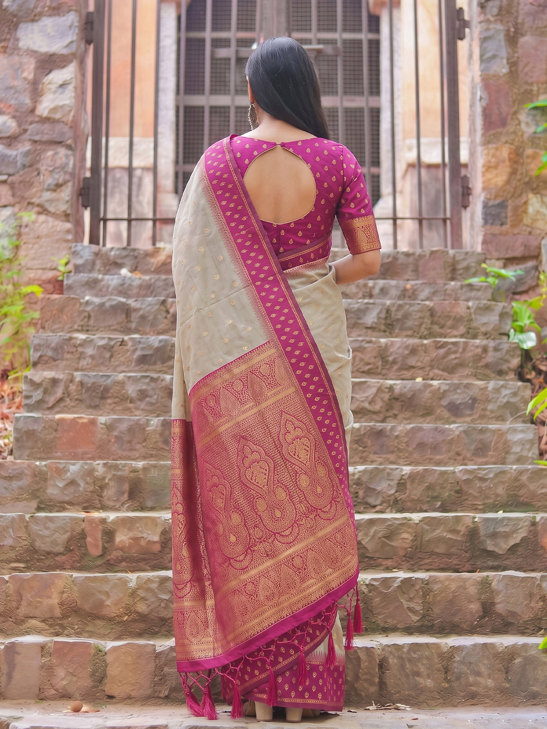 Madhvi Linen Cotton Ready To Wear Pocket Saree | Pink
