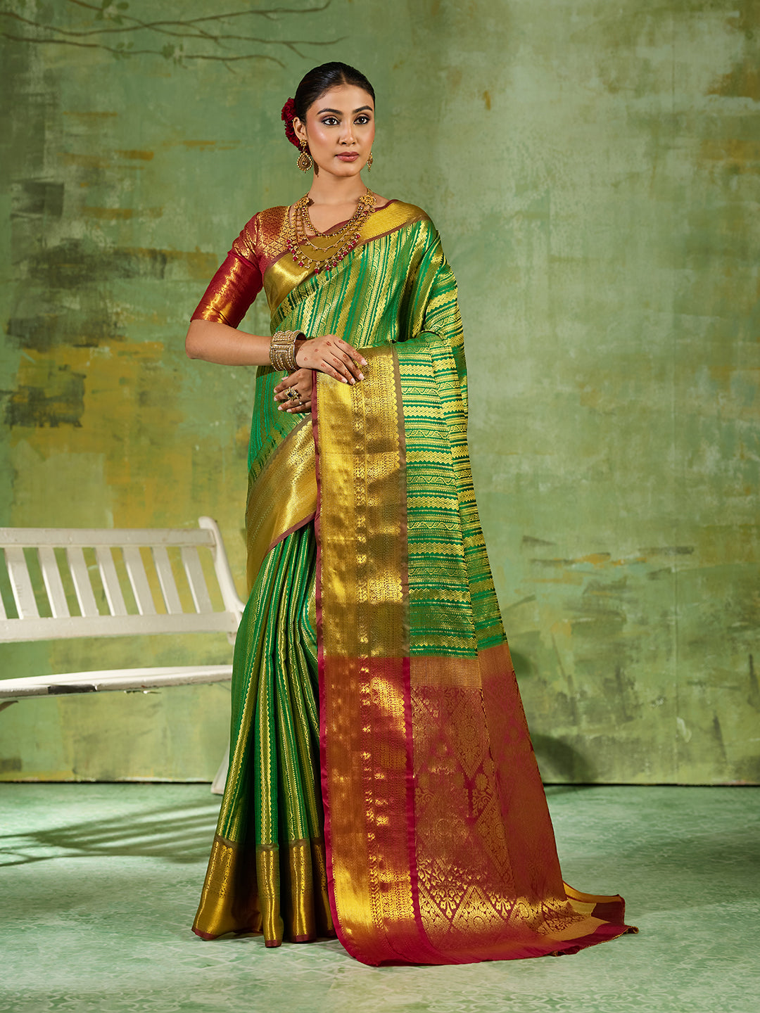 Nyra Silk Ready To Wear Pocket Saree | Green