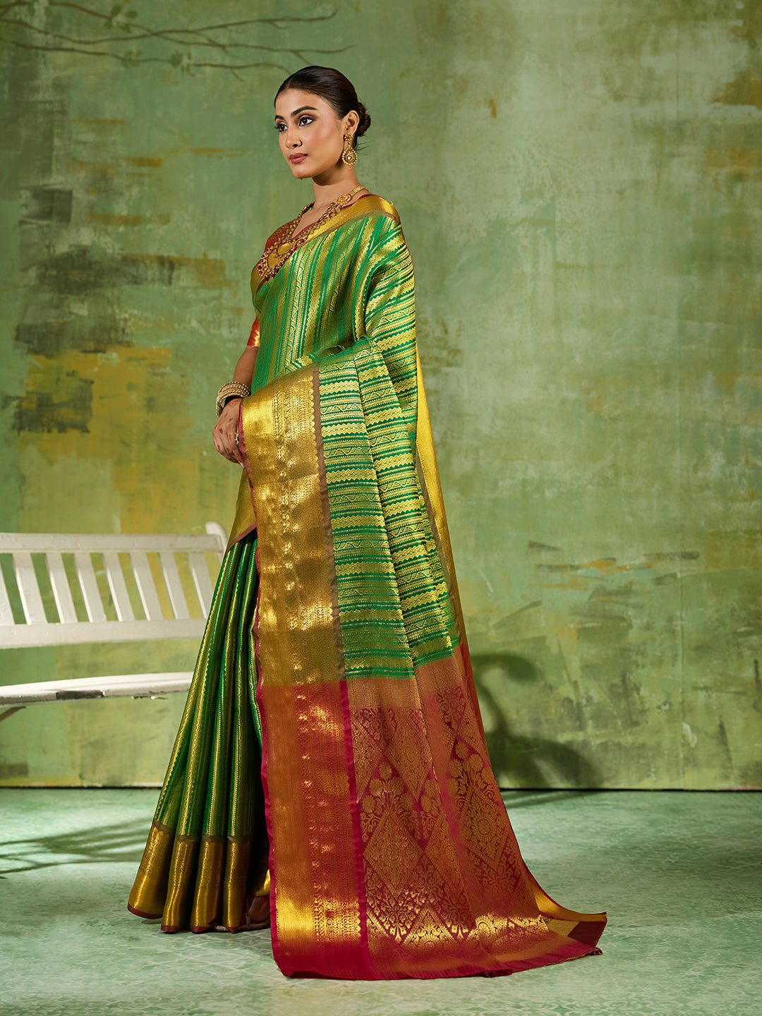 Nyra Silk Ready To Wear Pocket Saree | Green