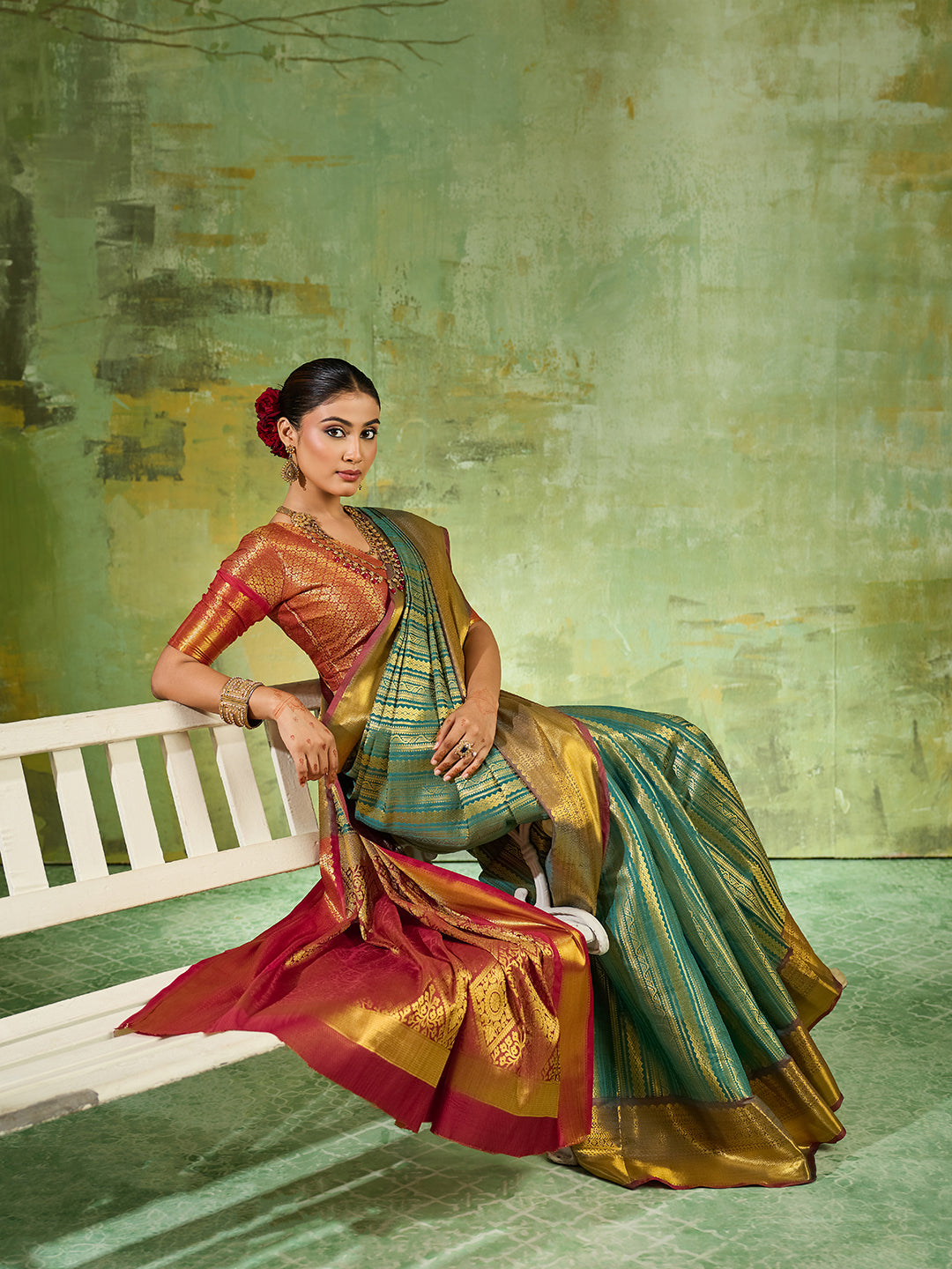 Nyra Silk Ready To Wear Pocket Saree | Rama Green