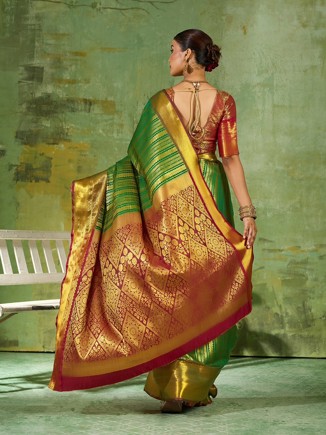 Nyra Silk Ready To Wear Pocket Saree | Green