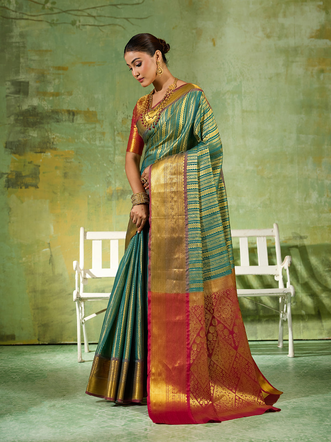 Nyra Silk Ready To Wear Pocket Saree | Rama Green