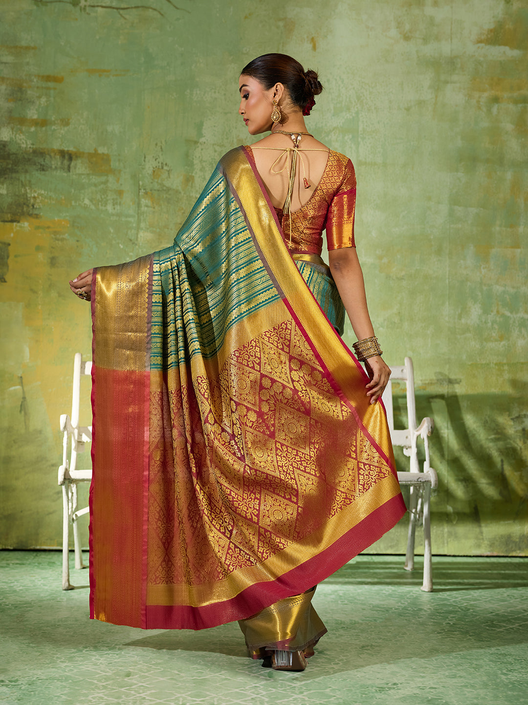 Nyra Silk Ready To Wear Pocket Saree | Rama Green