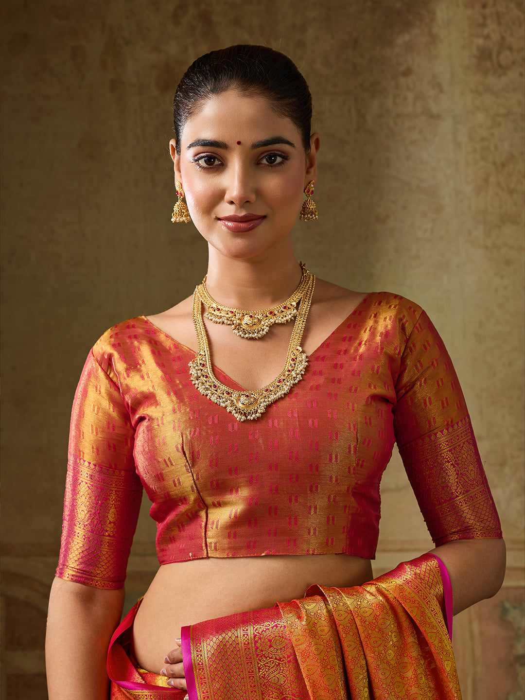 Chandrika Silk Ready To Wear Pocket Saree | Orange