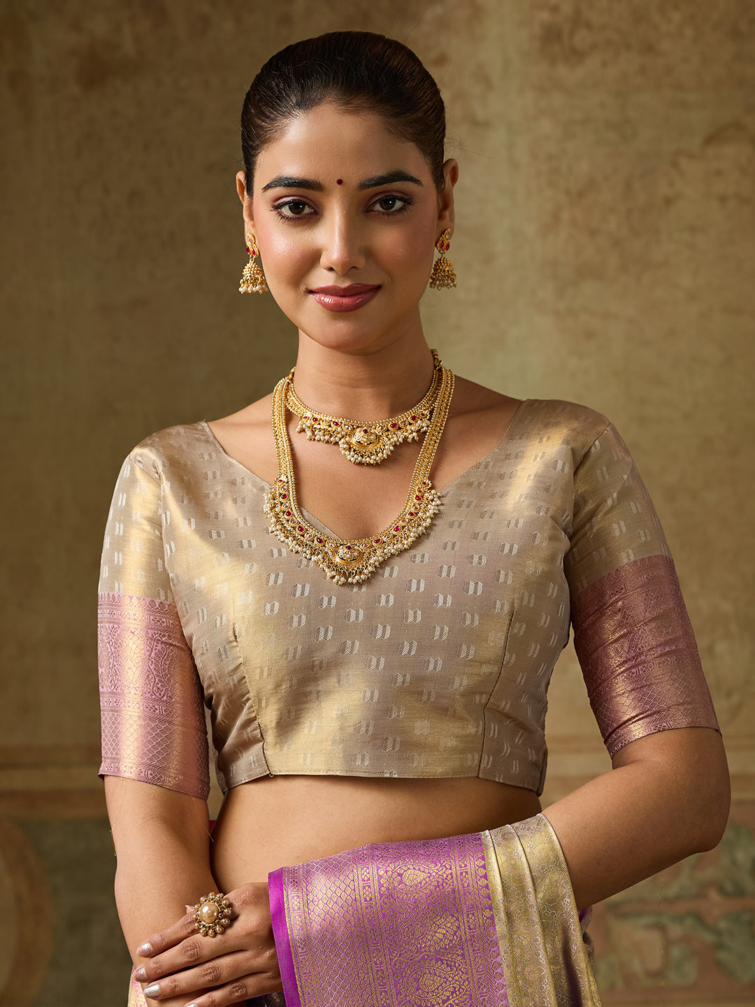 Chandrika Silk Ready To Wear Pocket Saree | Cream