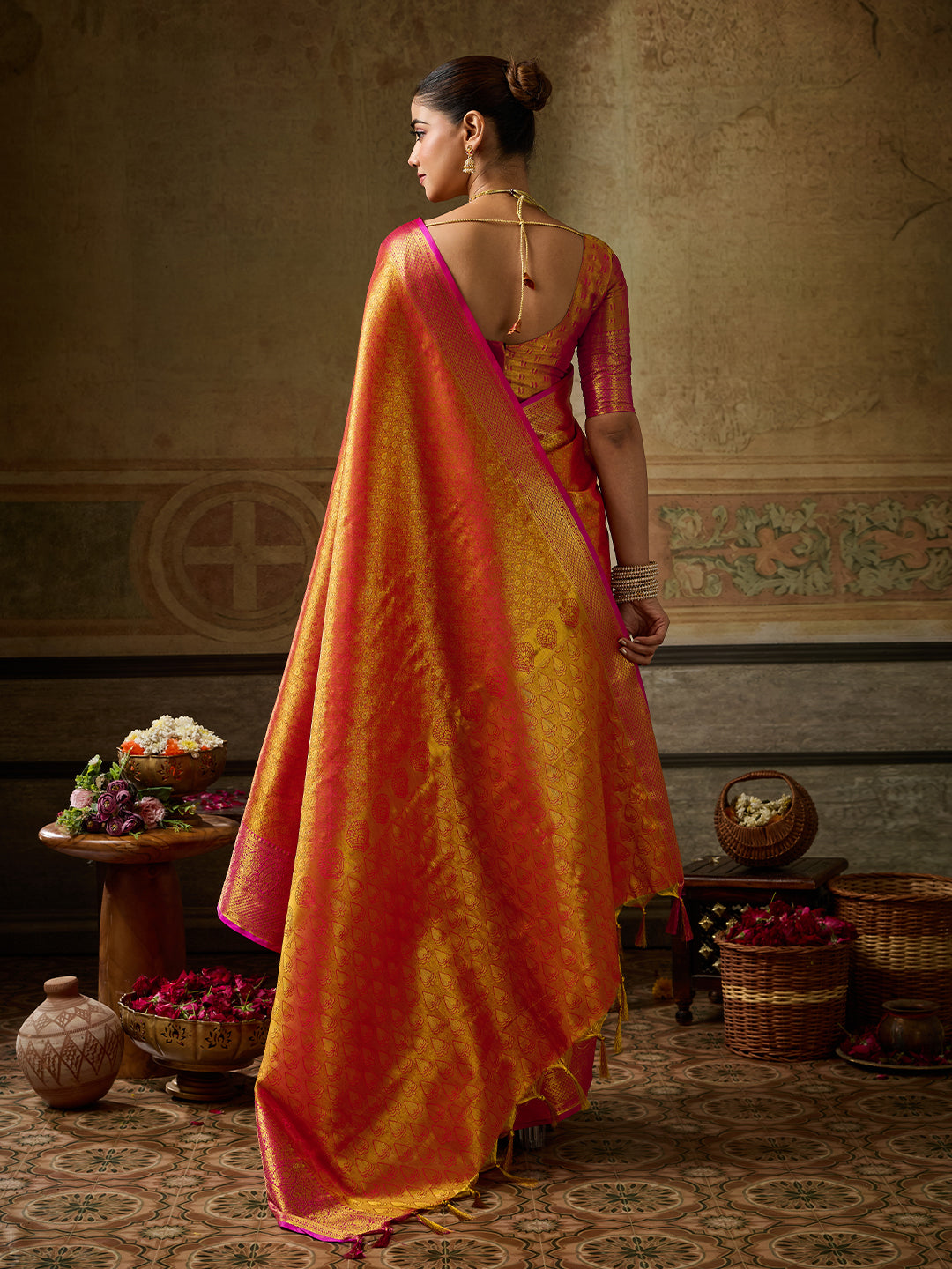Chandrika Silk Ready To Wear Pocket Saree | Orange
