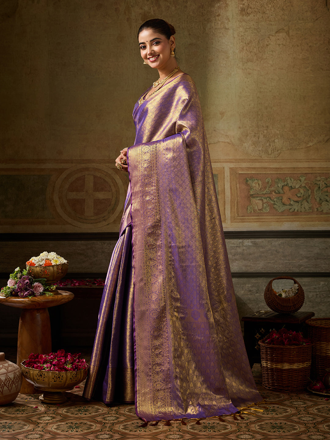 Chandrika Silk Ready To Wear Pocket Saree | Purple