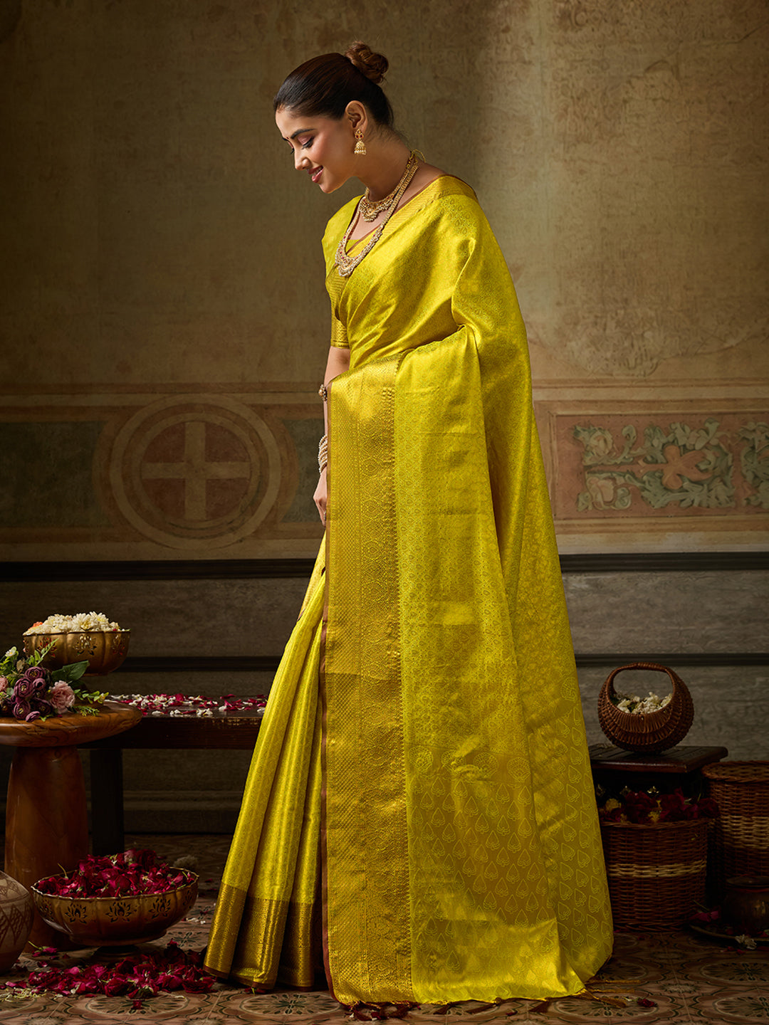 Chandrika Silk Ready To Wear Pocket Saree | Mustard Yellow