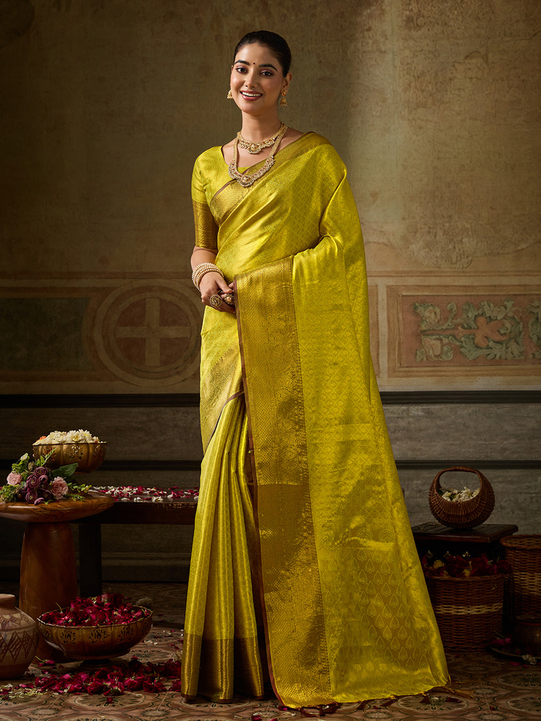 Chandrika Silk Ready To Wear Pocket Saree | Mustard Yellow