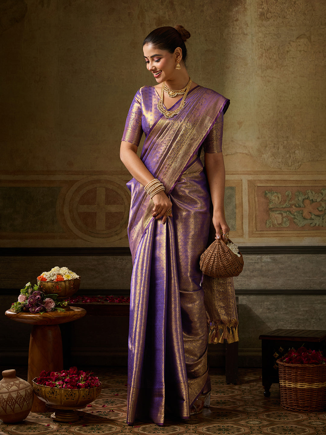 Chandrika Silk Ready To Wear Pocket Saree | Purple